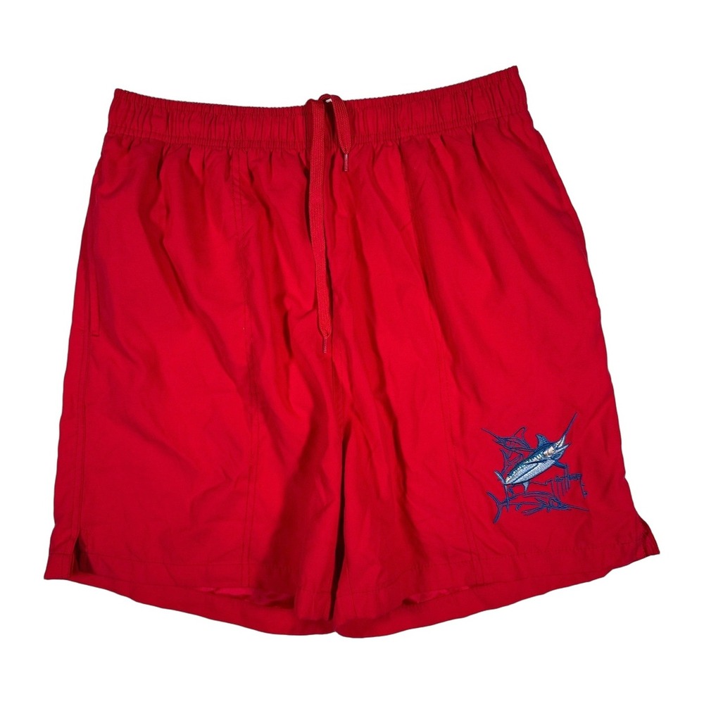 Guy Harvey Red Marlin Fish Swim Trunks Shorts Mens Large L Board